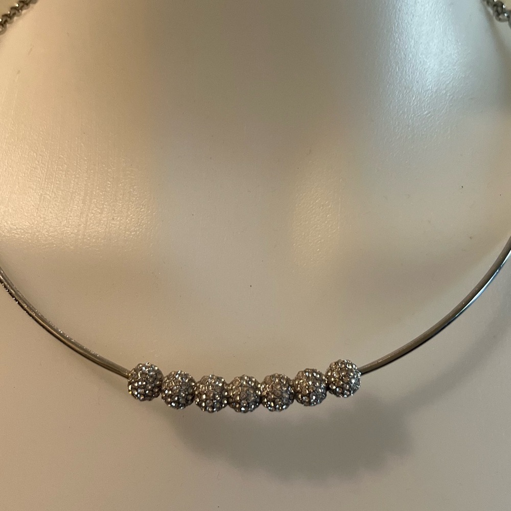 Chico's Silver Crystal Bead Collar Necklace